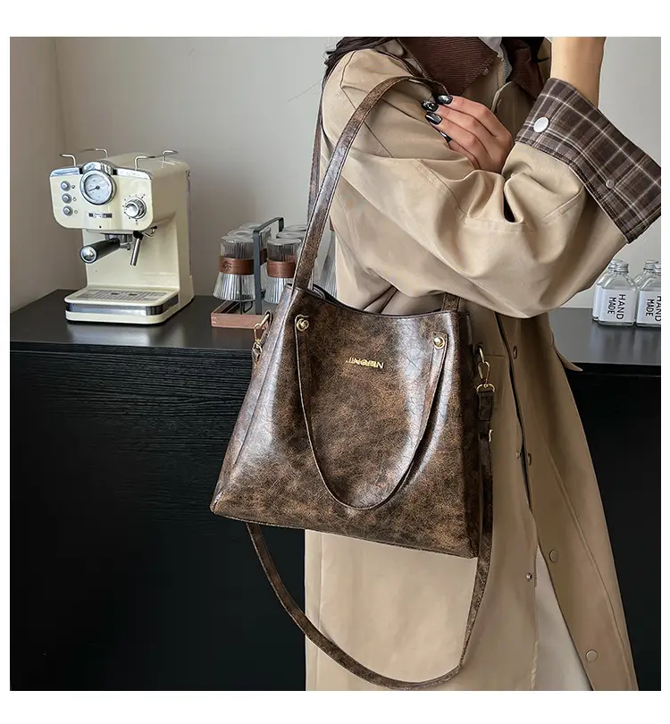 Retro Brown Women's Shoulder Bag with Long Strap — feature 2