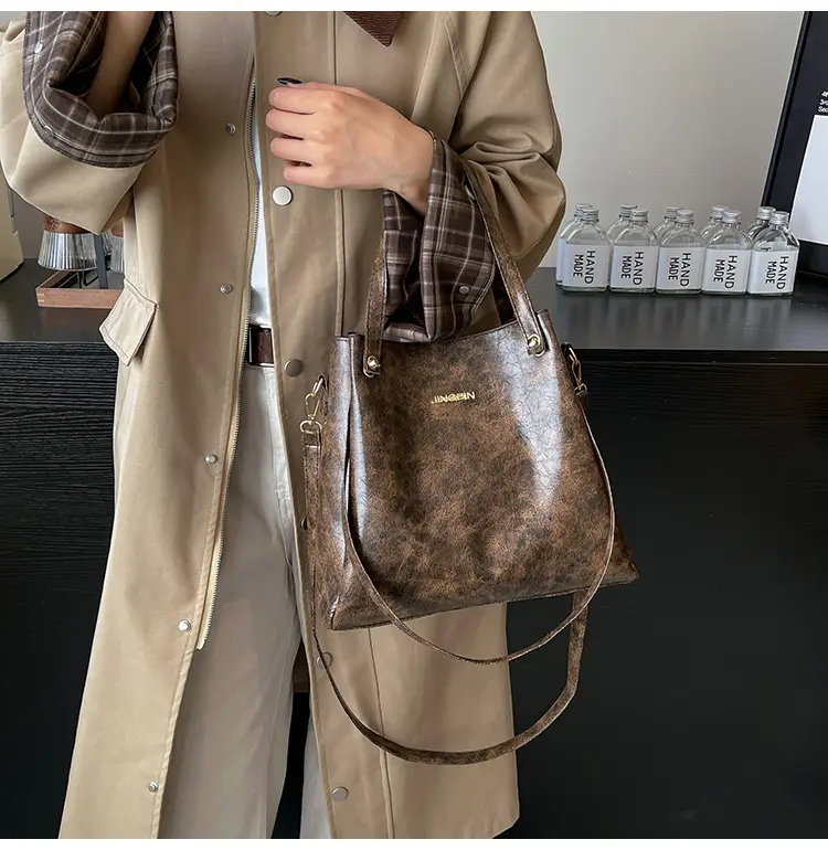 Retro Brown Women's Shoulder Bag with Long Strap — feature 9