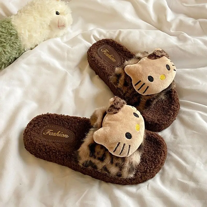 Cute Leopard Print Furry Slippers for Women 2026 New Autumn and Winter Home Indoor Non-Slip Supermarket Wholesale Cotton Slippers for Women