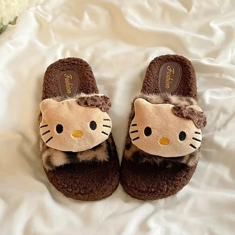 Cute Leopard Print Furry Slippers for Women 2026 New Autumn and Winter Home Indoor Non-Slip Supermarket Wholesale Cotton Slippers for Women — feature 4