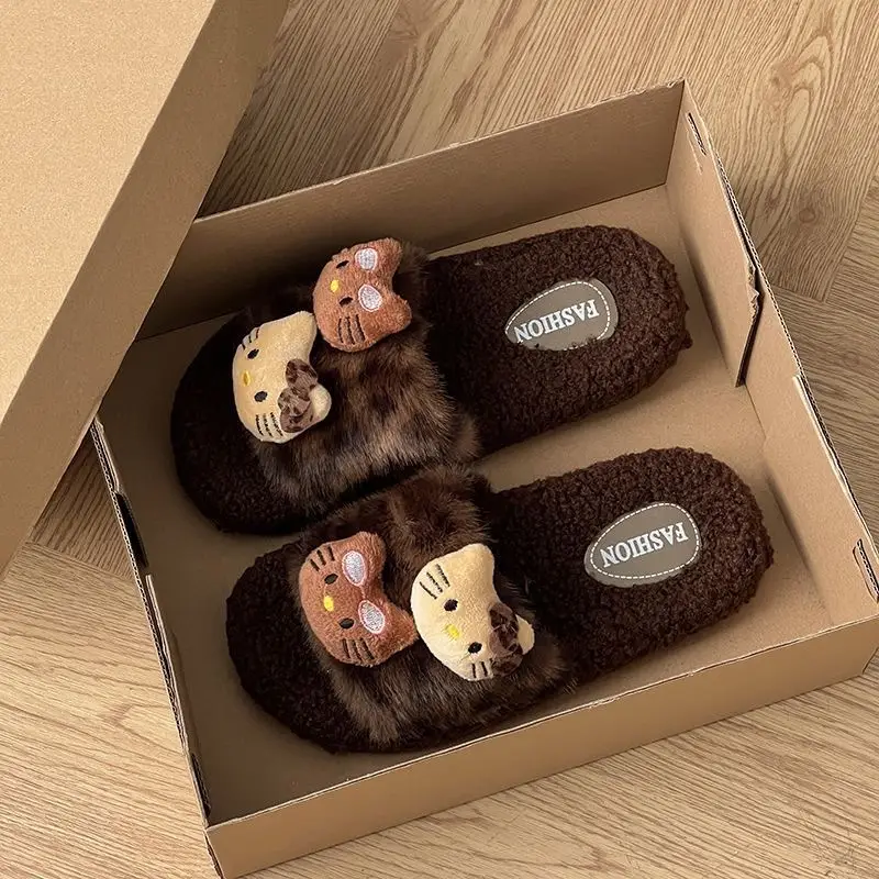 Cute Leopard Print Furry Slippers for Women 2026 New Autumn and Winter Home Indoor Non-Slip Supermarket Wholesale Cotton Slippers for Women