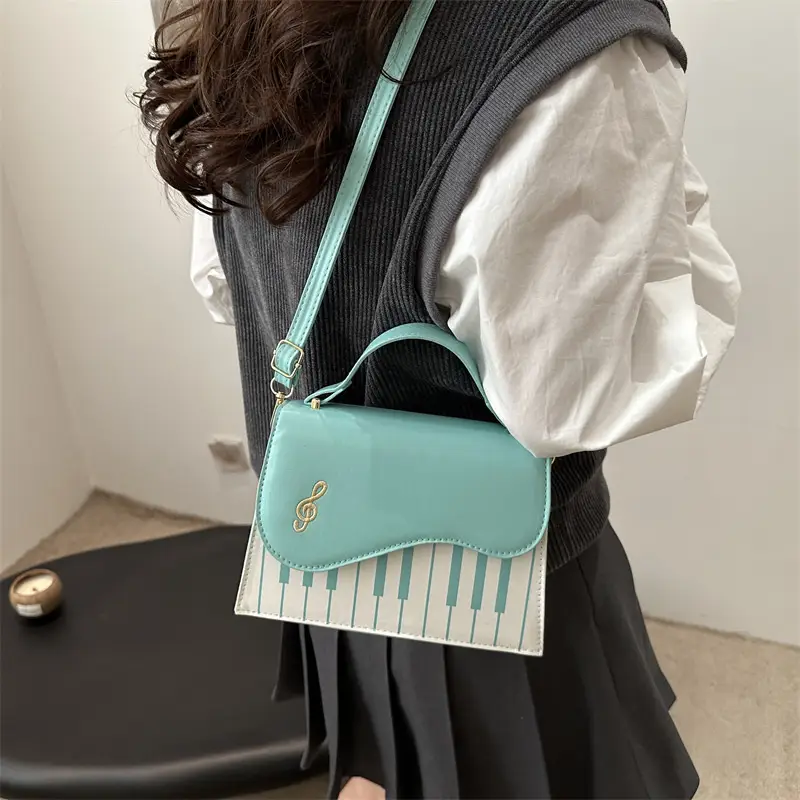 Women Embroidered Piano Shoulder Bag Brown Red - Image 7