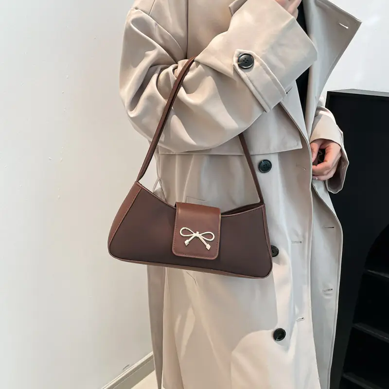 Brown Bow Embroidered Women's Shoulder Bag - Image 6