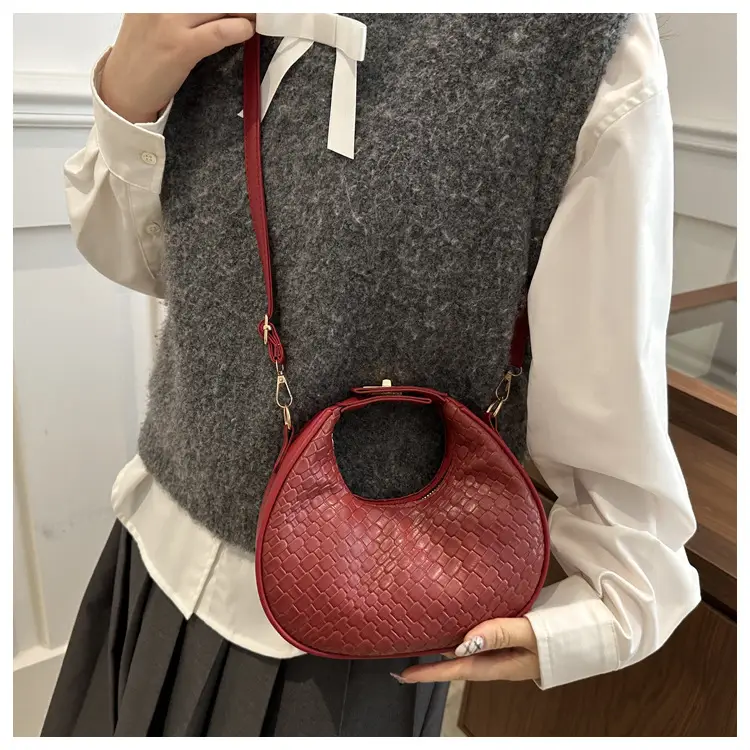 Women's Woven Crocodile Shoulder Bag Brown 2025 — feature 14