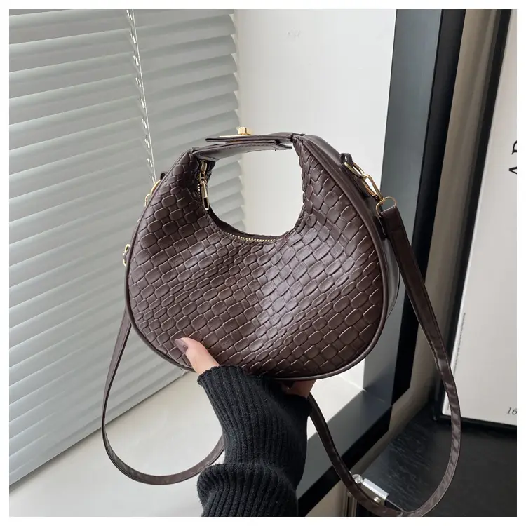 Women's Woven Crocodile Shoulder Bag Brown 2025 — feature 21