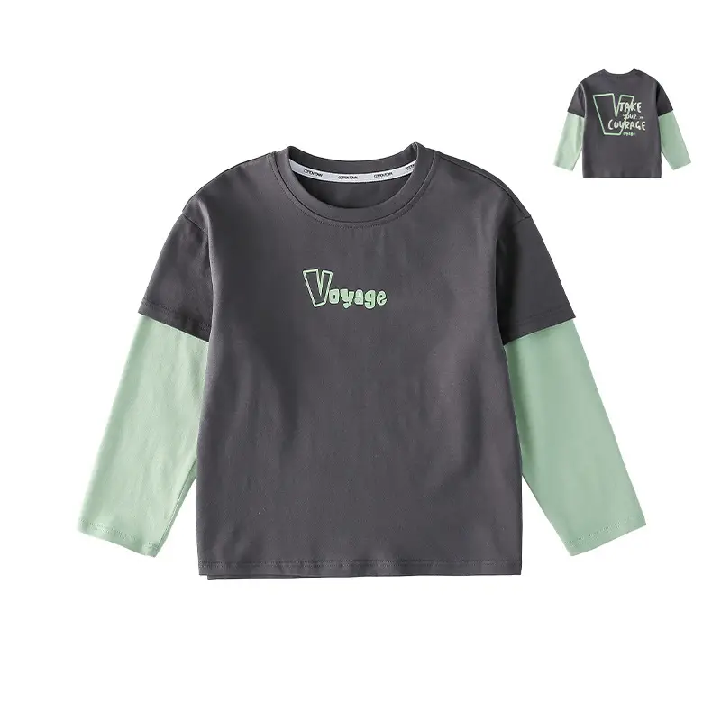 Mianhuatang Boys Long Sleeve T-Shirt Fake Two Piece Set - Image 3