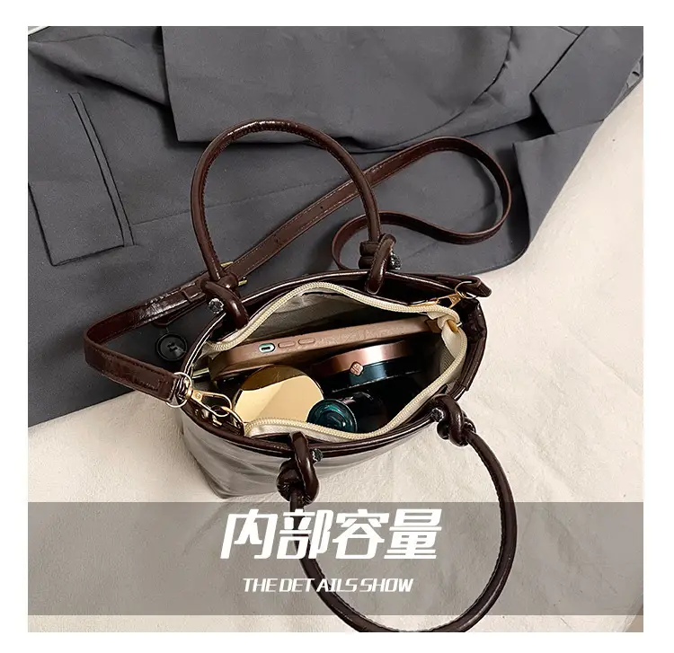 Retro Textured Bucket Bag Brown Winter Commuter Shoulder — feature 3