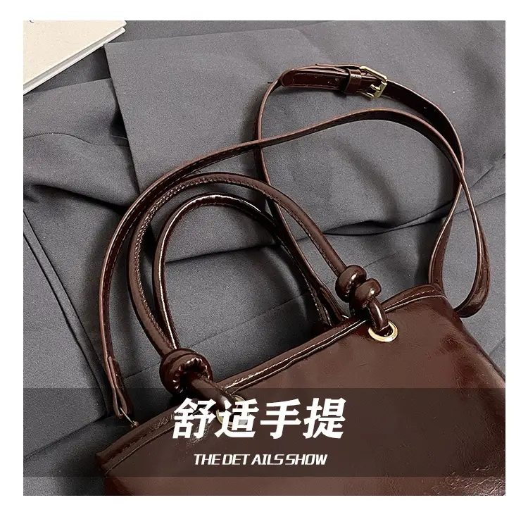 Retro Textured Bucket Bag Brown Winter Commuter Shoulder — feature 6