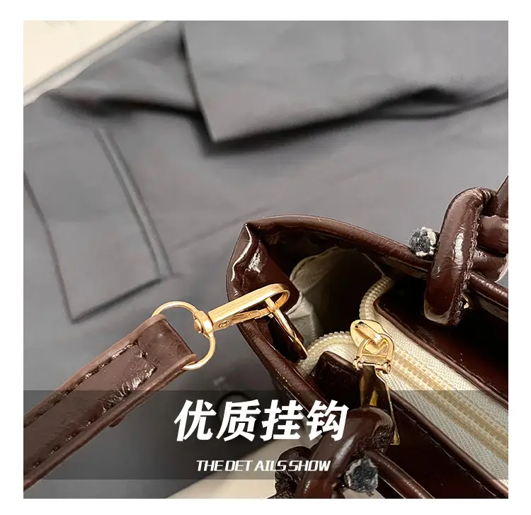 Retro Textured Bucket Bag Brown Winter Commuter Shoulder — feature 8