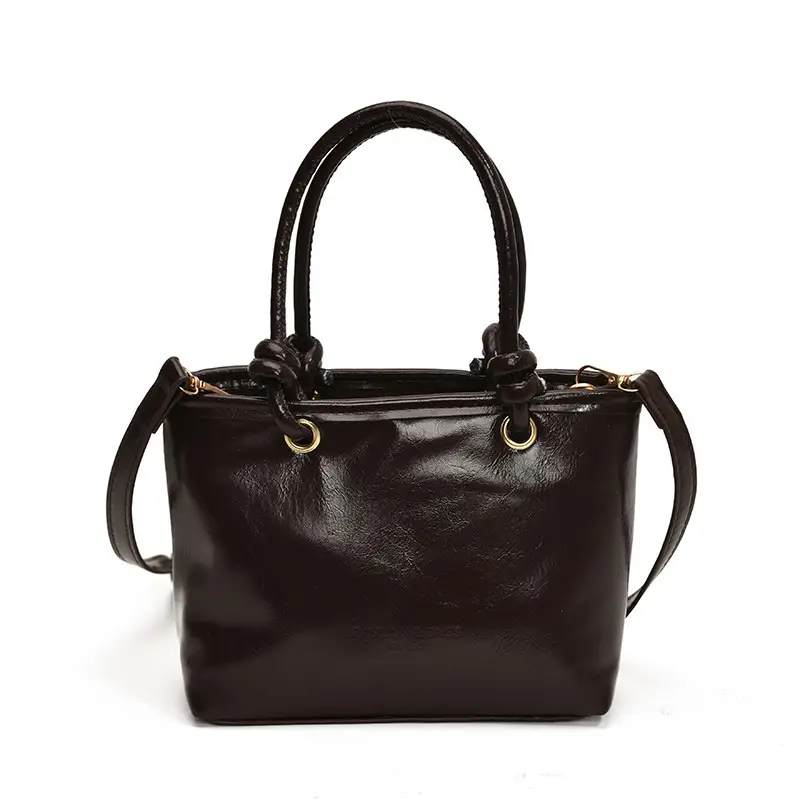 Retro Textured Bucket Bag Brown Winter Commuter Shoulder - Image 2