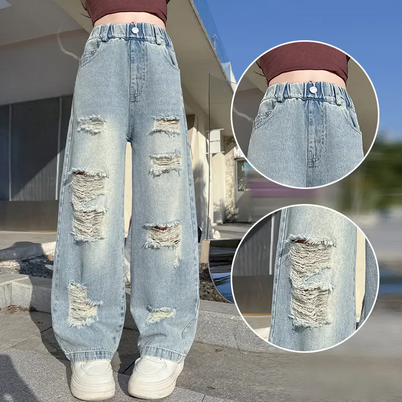 Korean Style Ripped Jeans for Girls Medium Large