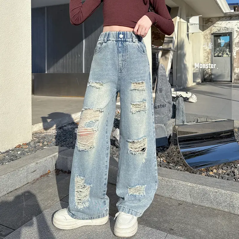 Korean Style Ripped Jeans for Girls Medium Large