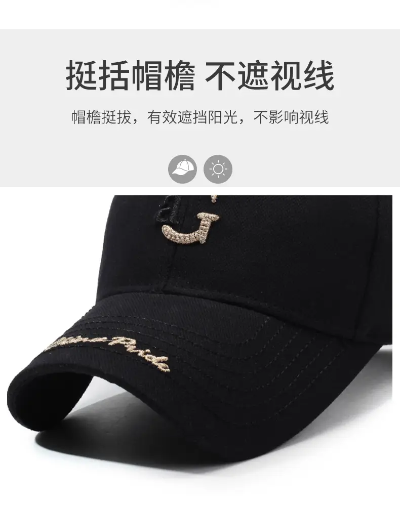 Korean Style Black Baseball Cap with Letter Embroidery — feature 2