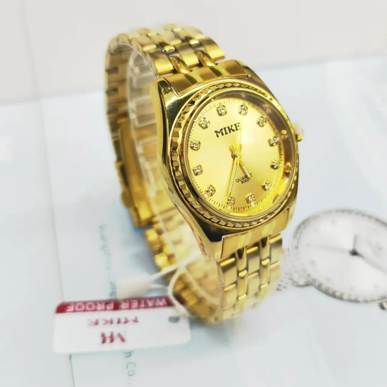 Gold Male Couple Watch with Crystal Dial