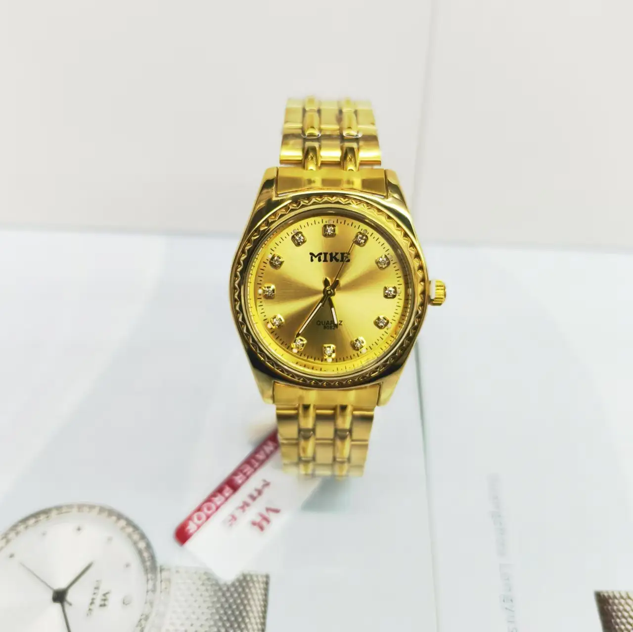 Gold Male Couple Watch with Crystal Dial
