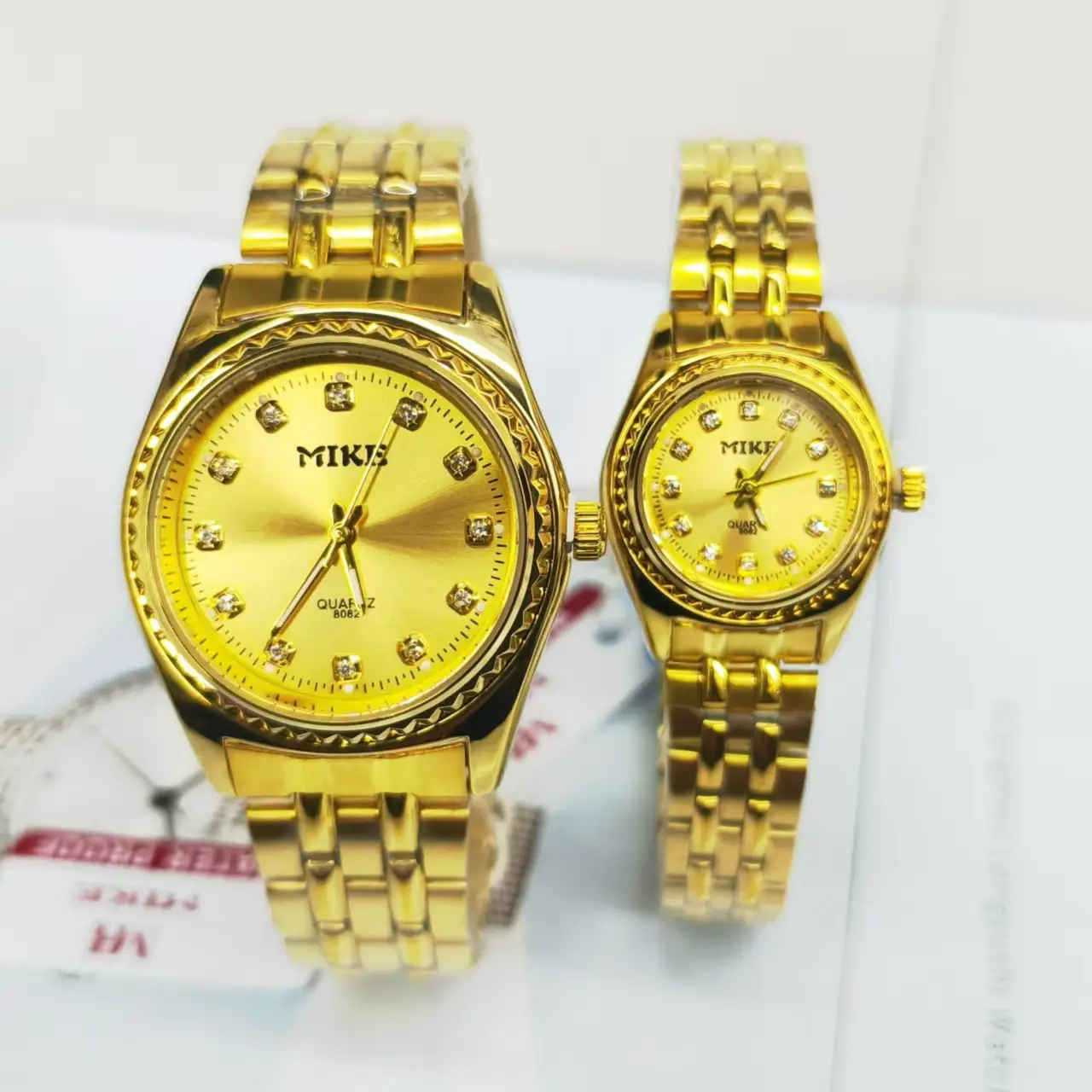 Gold Male Couple Watch with Crystal Dial — feature 1