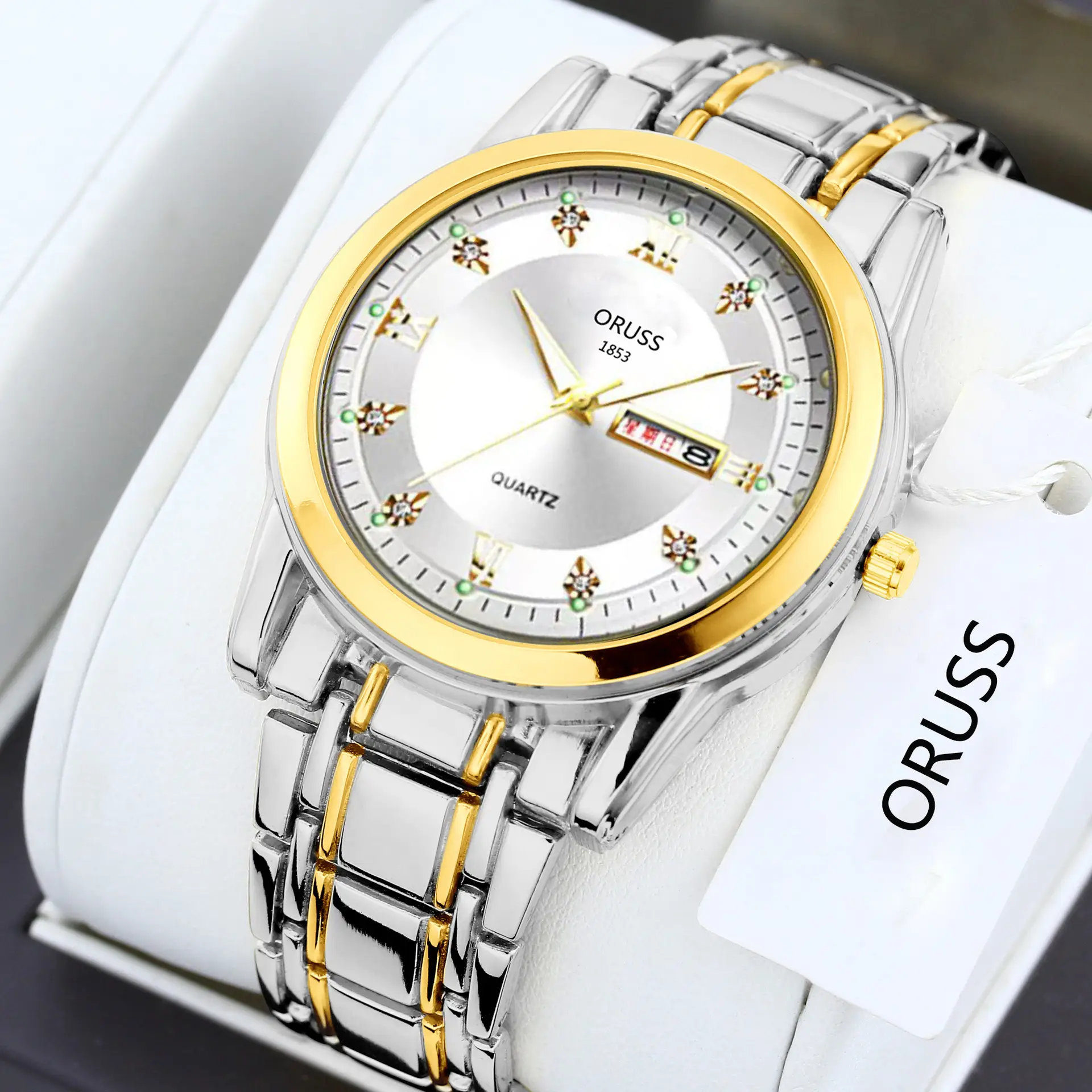 Gold Quartz Men's Watch with Diamond Dial & Steel Band - Image 13