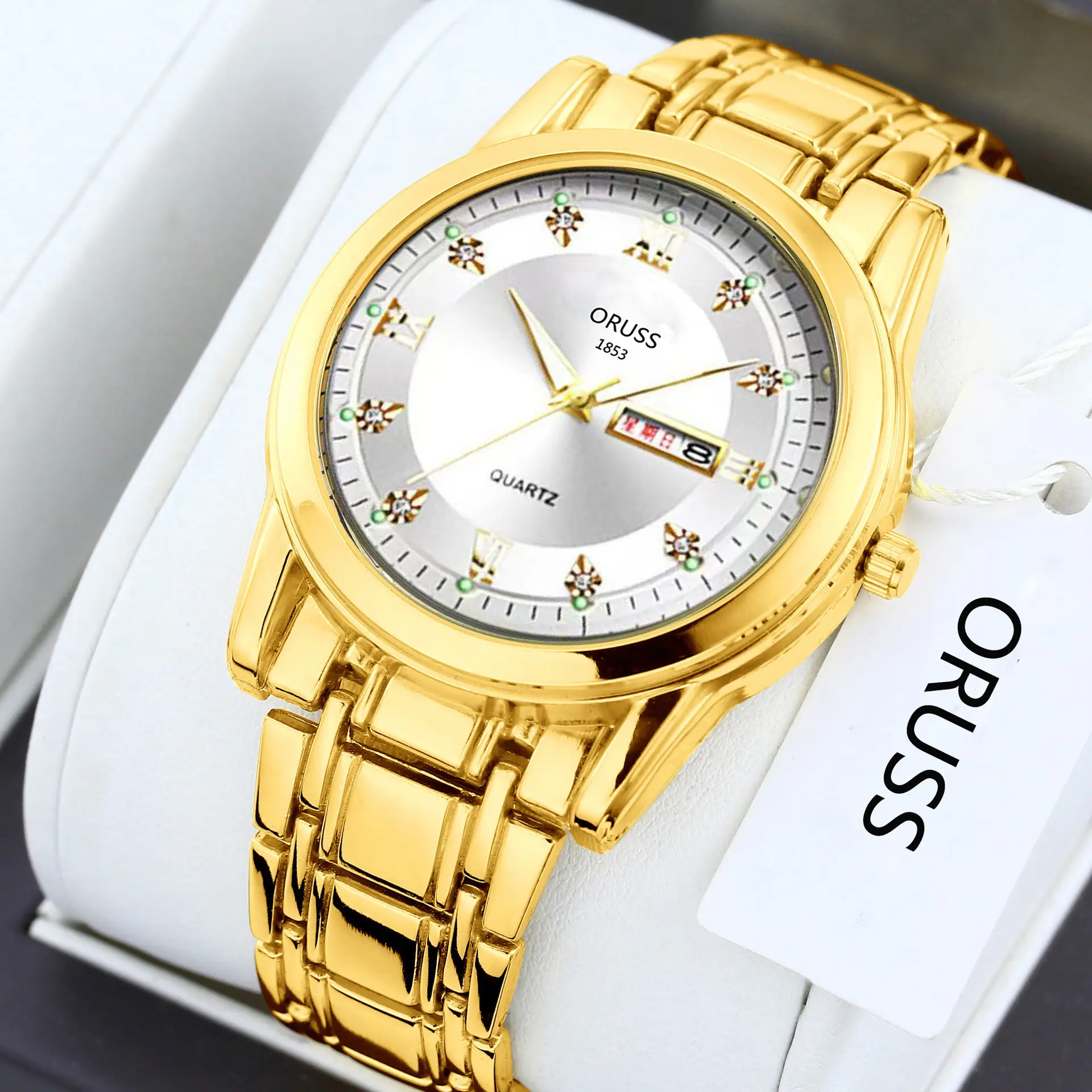 Gold Quartz Men's Watch with Diamond Dial & Steel Band - Image 14