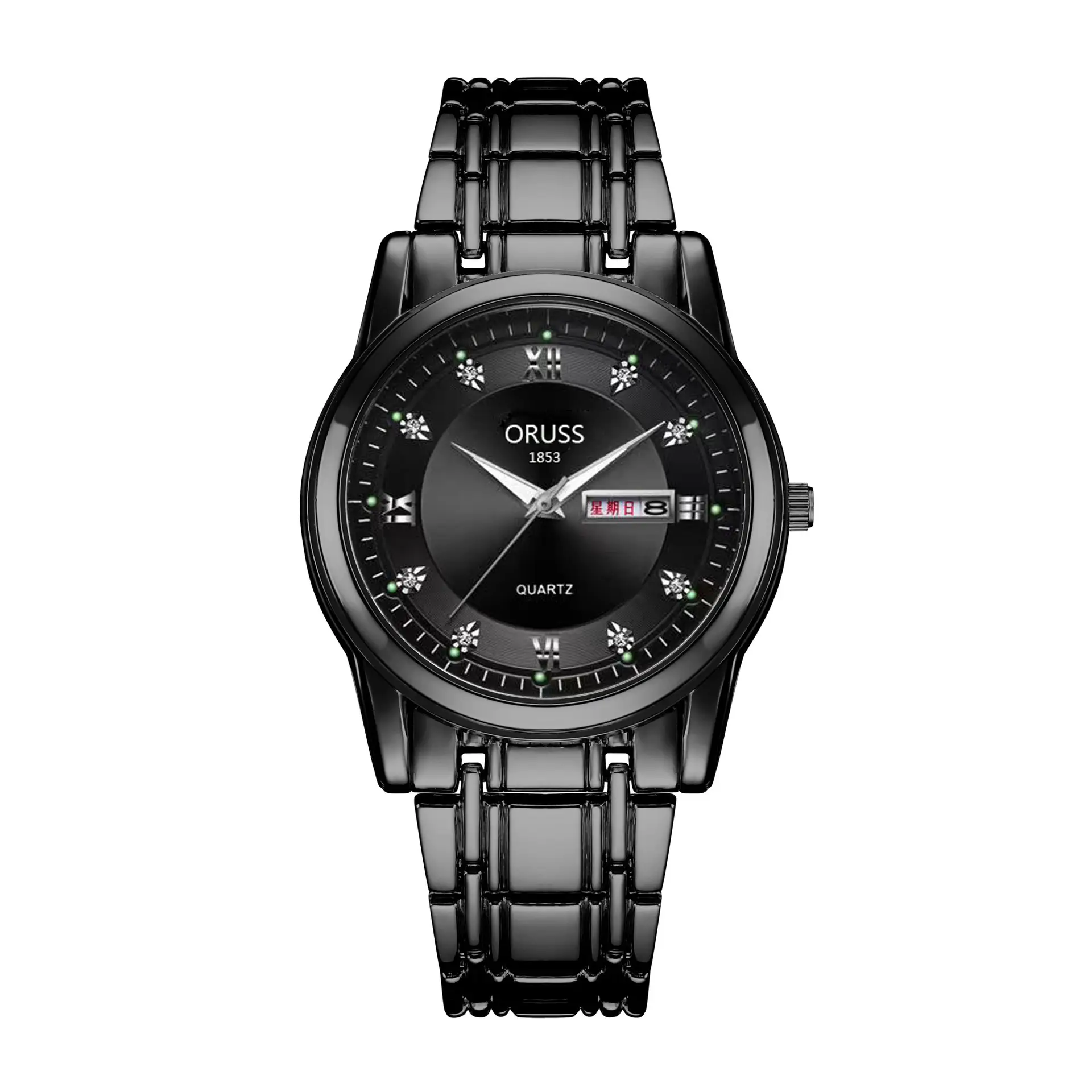 Gold Quartz Men's Watch with Diamond Dial & Steel Band — feature 12