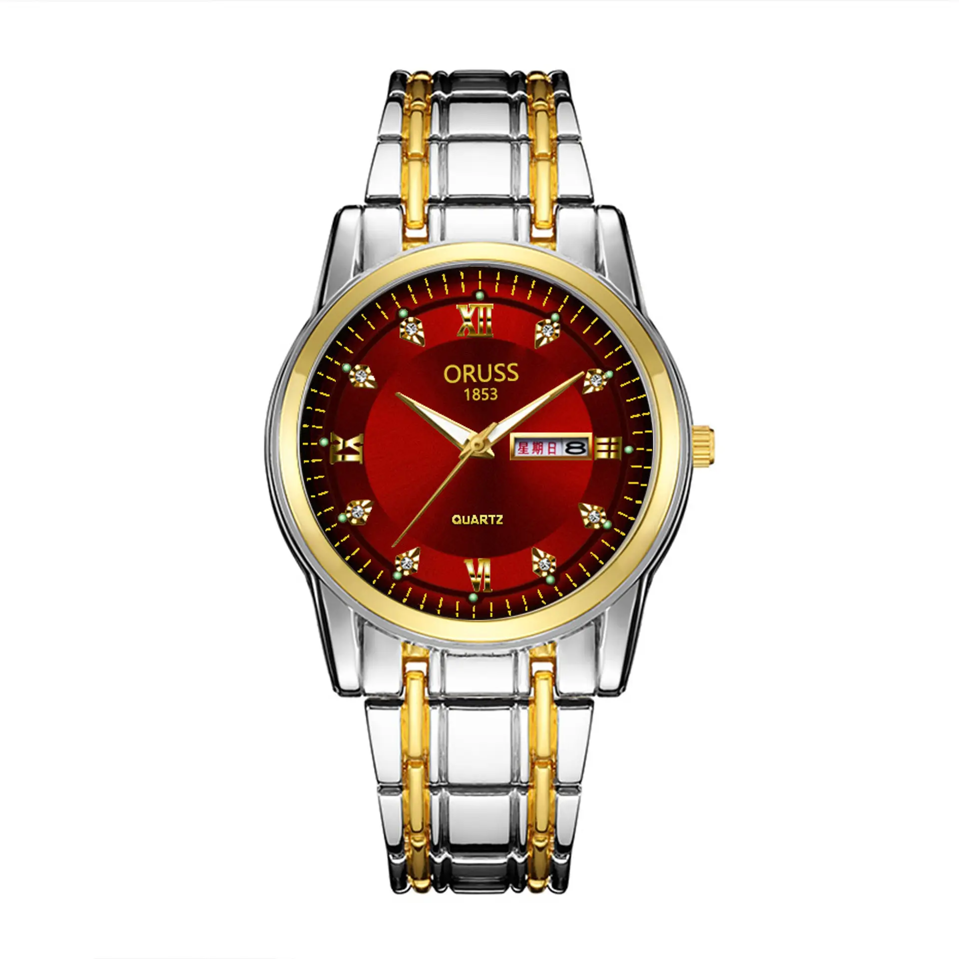 Gold Quartz Men's Watch with Diamond Dial & Steel Band — feature 14