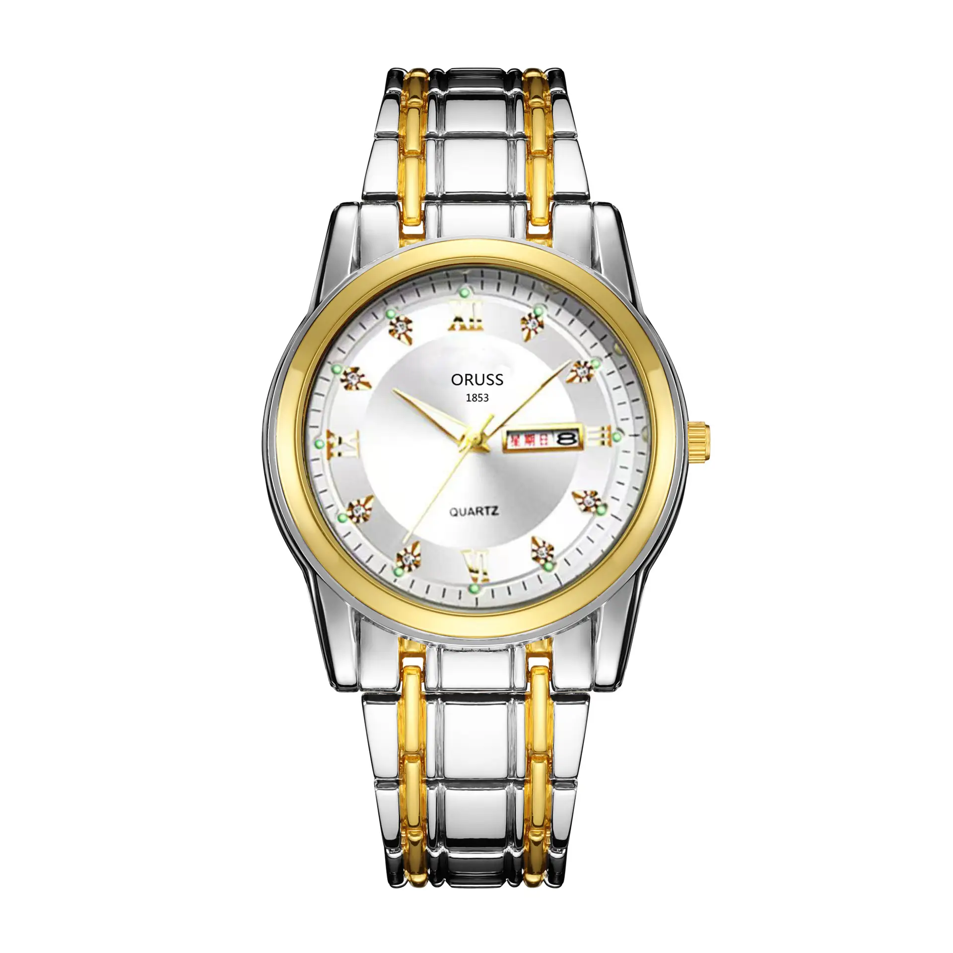 Gold Quartz Men's Watch with Diamond Dial & Steel Band — feature 16