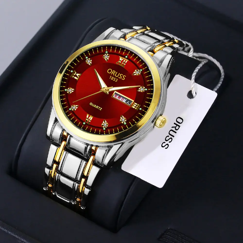 Gold Quartz Men's Watch with Diamond Dial & Steel Band - Image 11