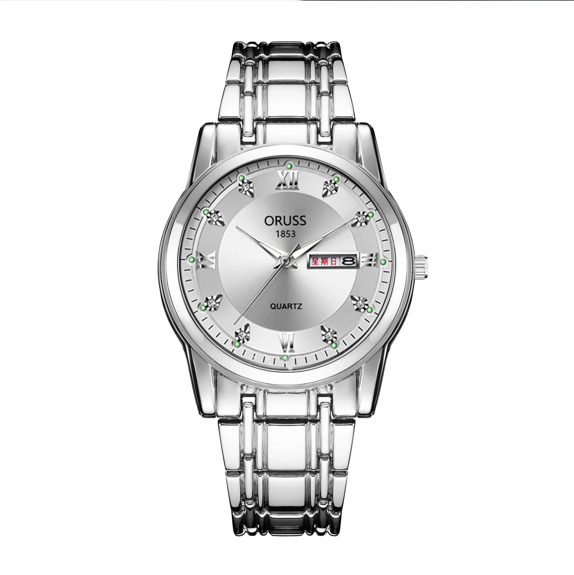 Gold Quartz Men's Watch with Diamond Dial & Steel Band - Image 4