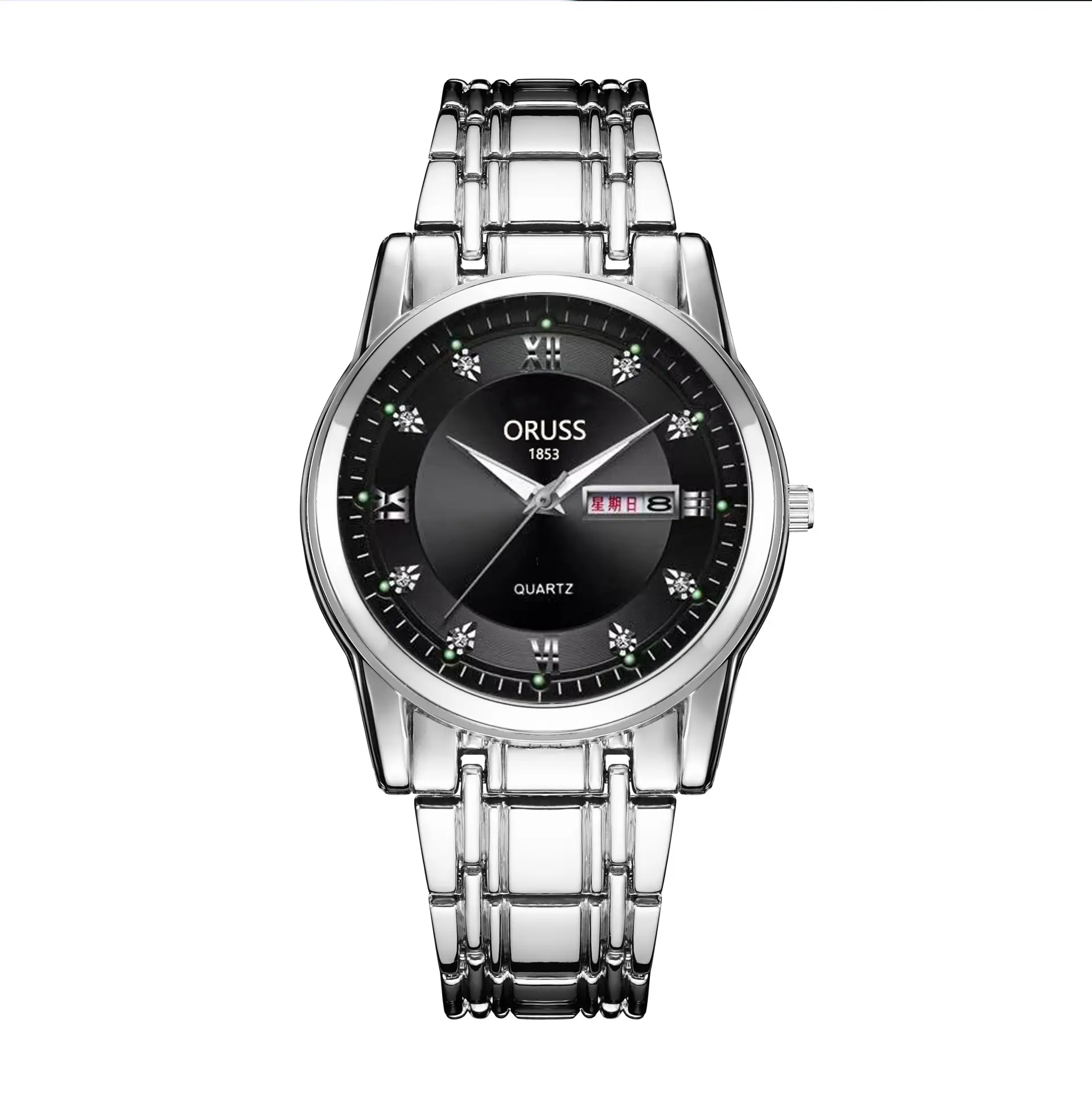 Gold Quartz Men's Watch with Diamond Dial & Steel Band - Image 5