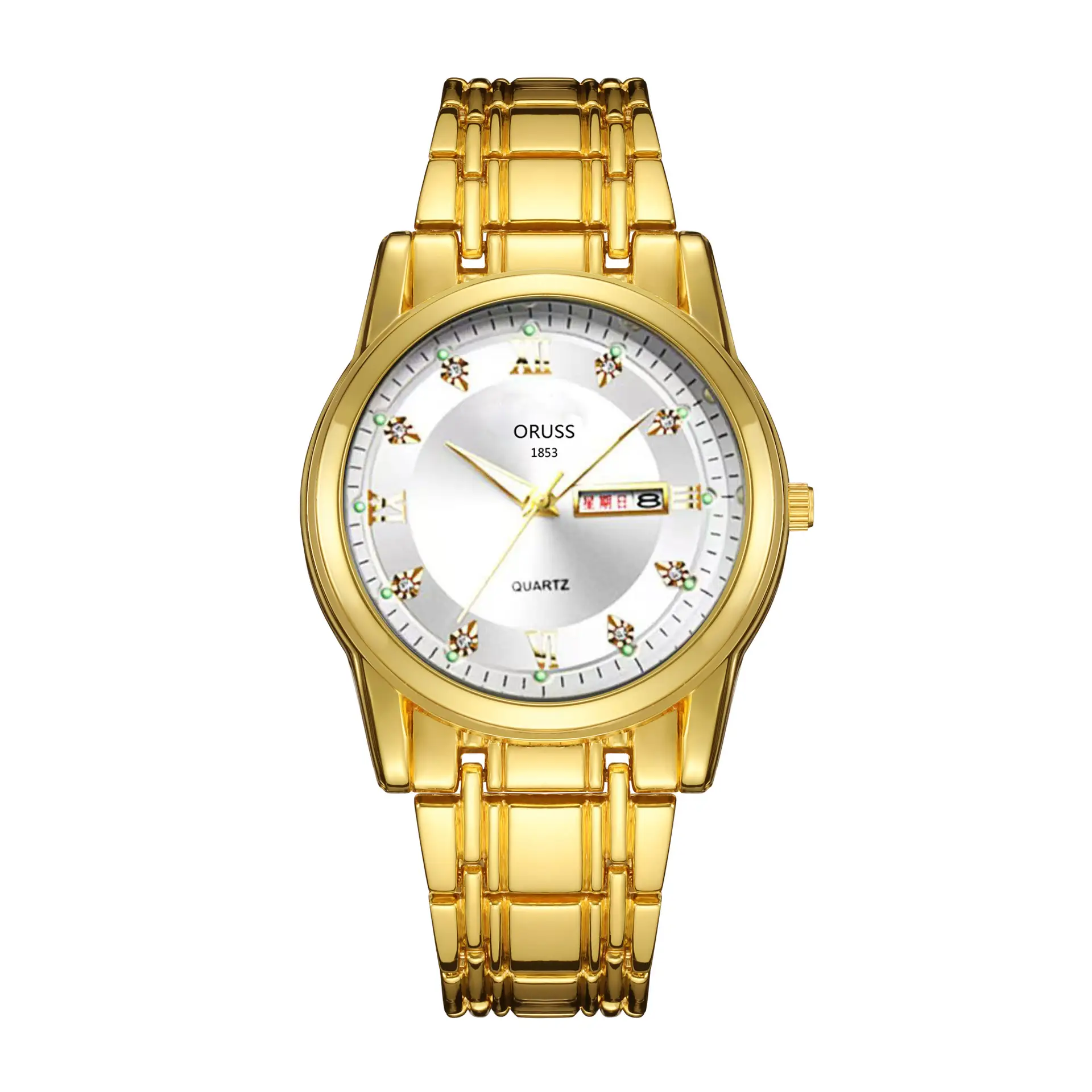 Gold Quartz Men's Watch with Diamond Dial & Steel Band - Image 7