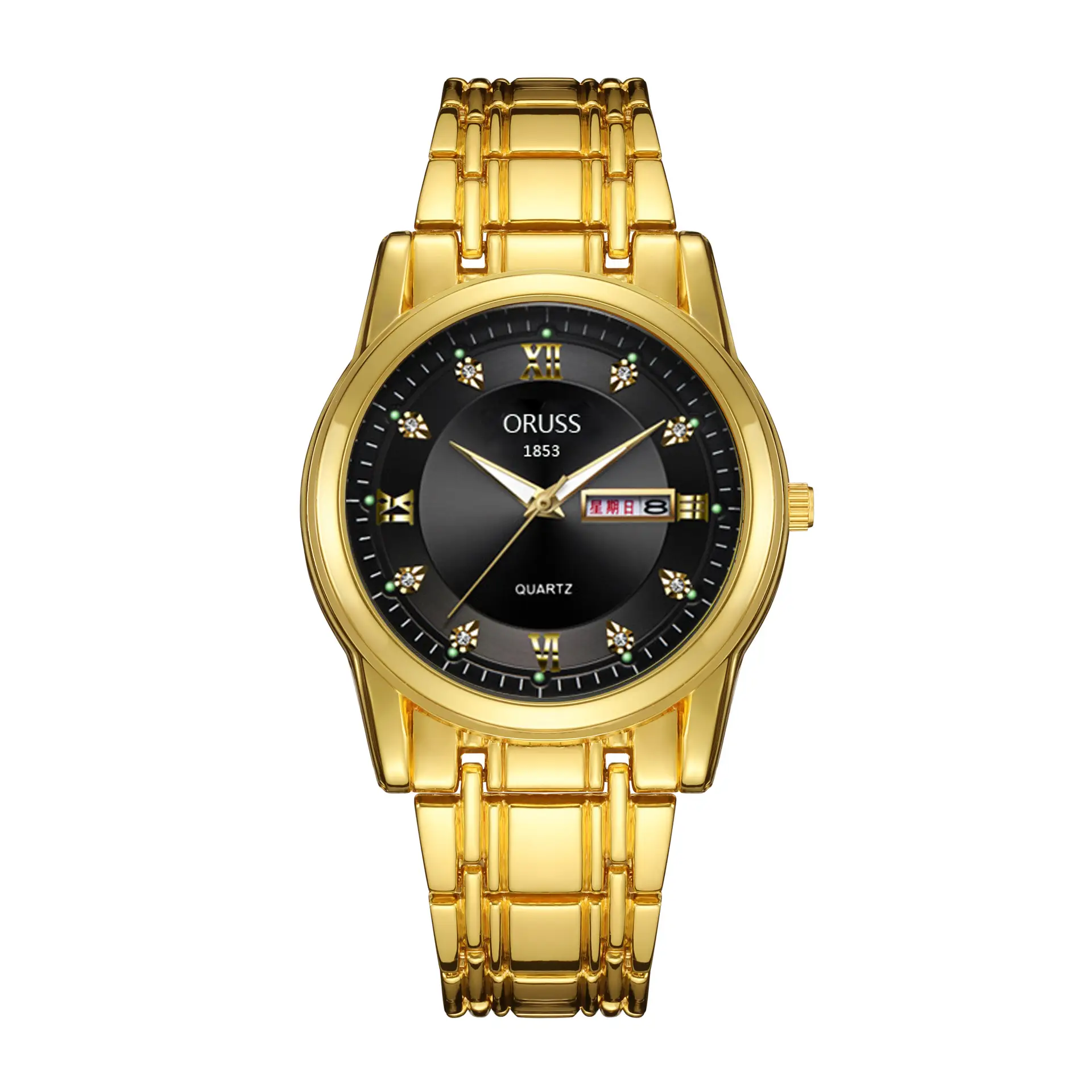 Gold Quartz Men's Watch with Diamond Dial & Steel Band - Image 8