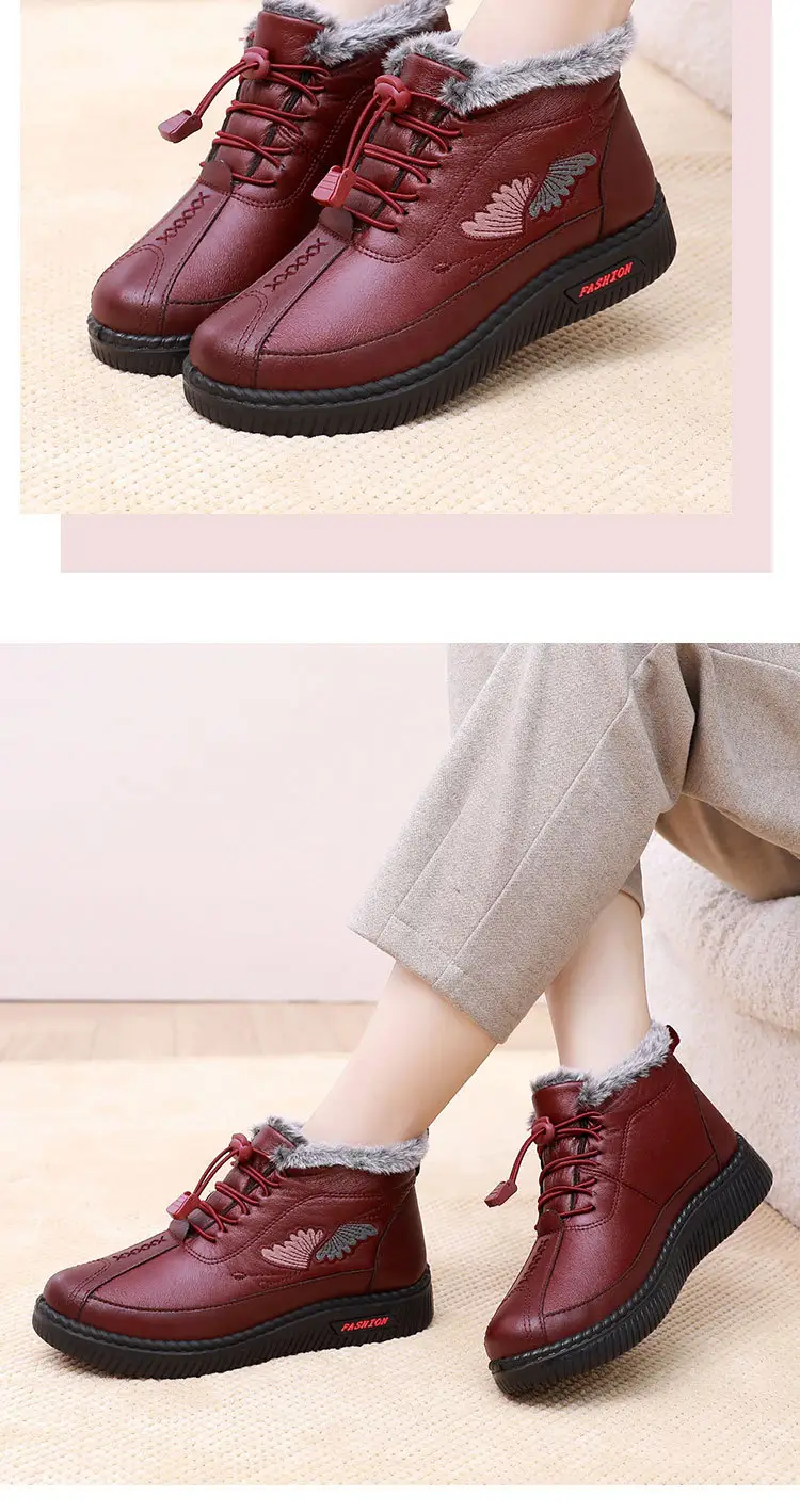 Winter Fleece-Lined Thickened Waterproof Snow Boots for Women, Old Beijing Style Mom Cotton Shoes, Short Boots for Middle-Aged and Elderly Women with Thick Soles — feature 16