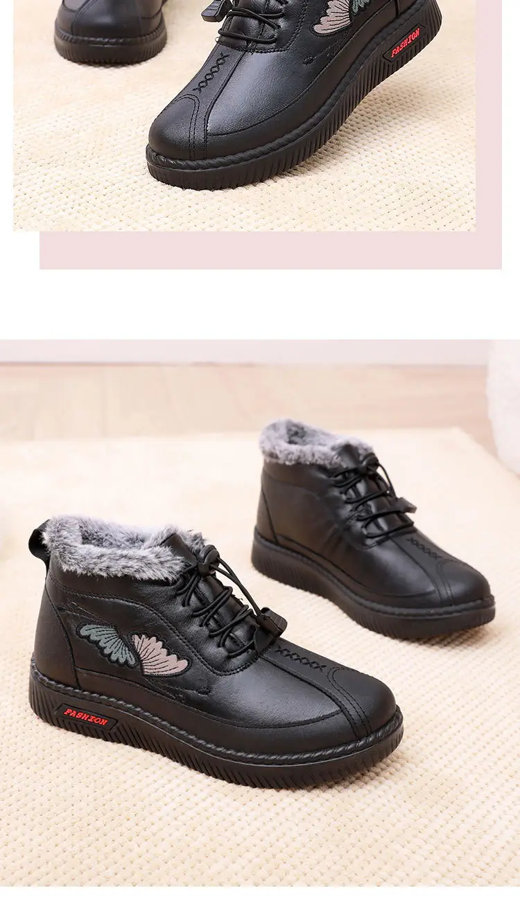 Winter Fleece-Lined Thickened Waterproof Snow Boots for Women, Old Beijing Style Mom Cotton Shoes, Short Boots for Middle-Aged and Elderly Women with Thick Soles — feature 20