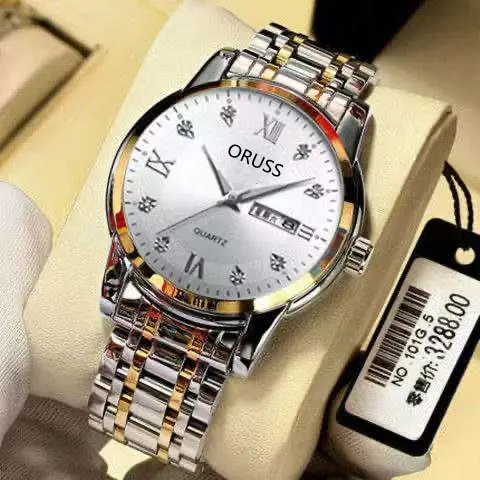 Orissus 155 Gold Steel Band Men's Watch Waterproof Double Calendar Quartz - Image 3