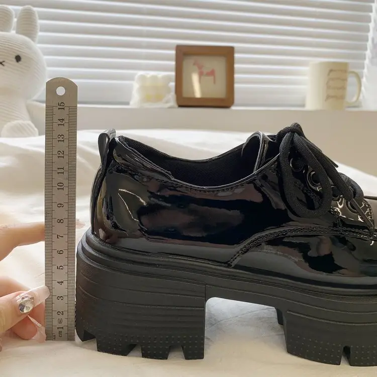 British Style Small Leather Shoes Thick Sole Increased Loafers Women's 2025 Spring New Patent Leather Round High Heel Thick Heel Lace-up — feature 16