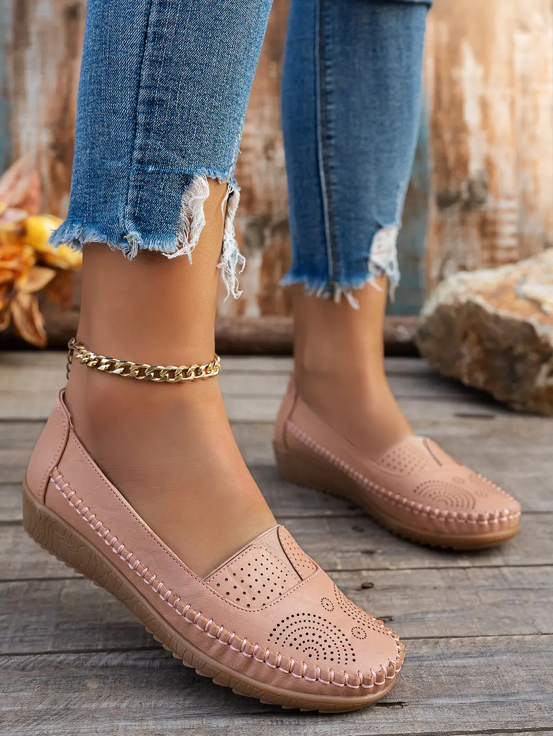 Plus-Size Popular Foreign Trade Stitched Laser-Cut Women's Flat Loafers, Retro Stitched Design, Available for Foreign Trade and Cross-Border E-Commerce Supply — feature 16