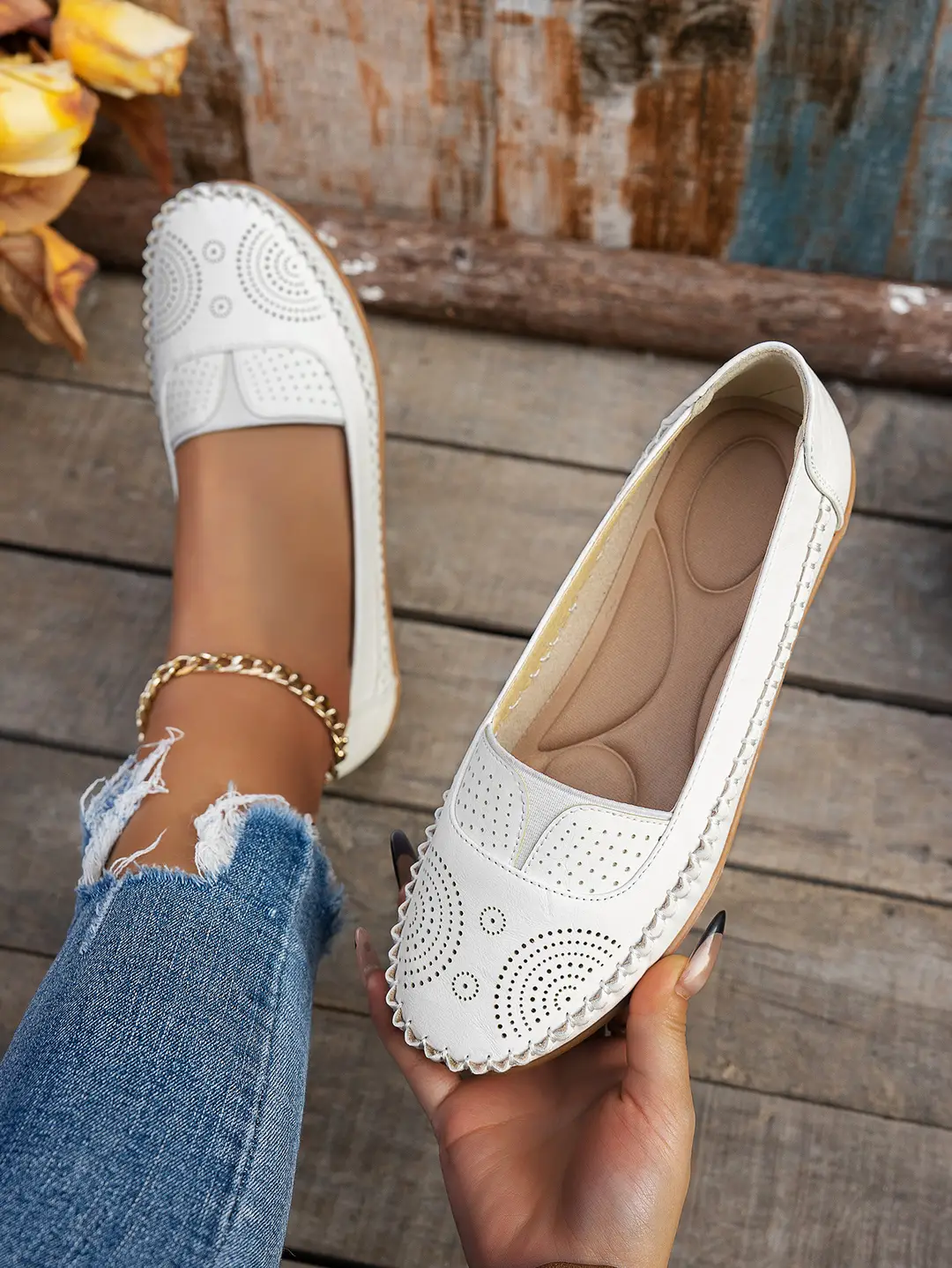 Plus-Size Popular Foreign Trade Stitched Laser-Cut Women's Flat Loafers, Retro Stitched Design, Available for Foreign Trade and Cross-Border E-Commerce Supply — feature 19