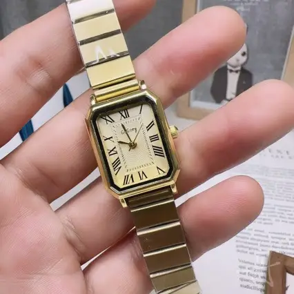 Women's Square Gold Watch with Stainless Steel Band
