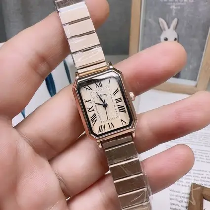 Women's Square Gold Watch with Stainless Steel Band