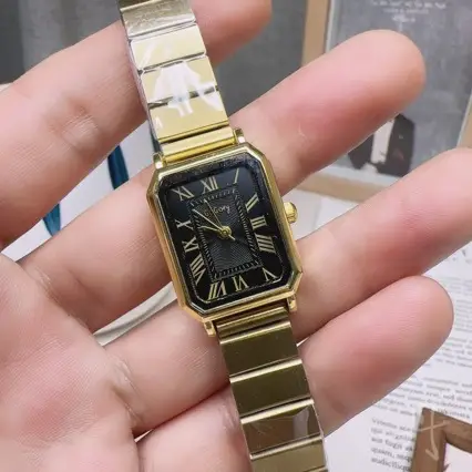 Women's Square Gold Watch with Stainless Steel Band