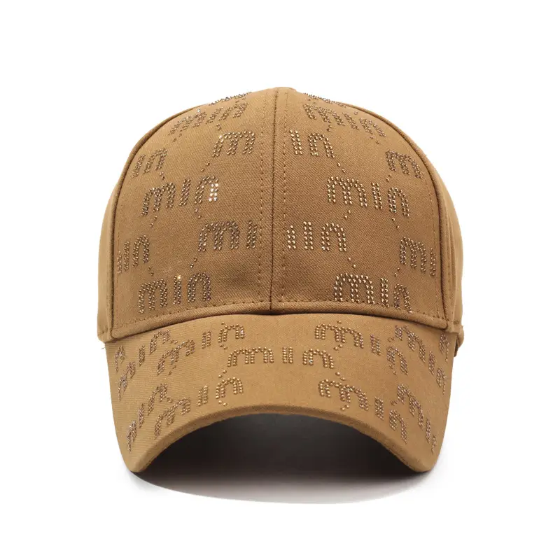 Women New Letter Rhinestone Baseball Cap Tan