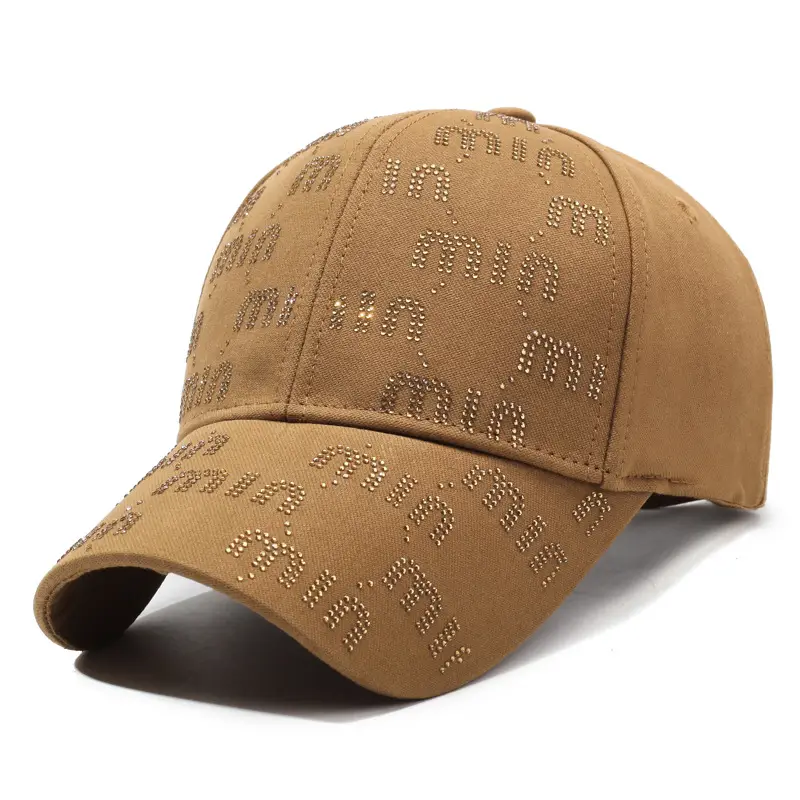 Women New Letter Rhinestone Baseball Cap Tan