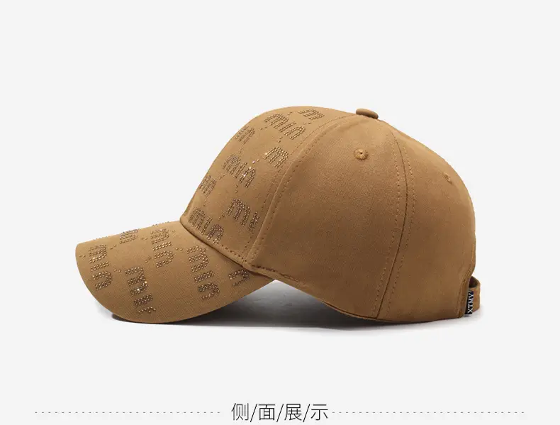 Women New Letter Rhinestone Baseball Cap Tan — feature 10