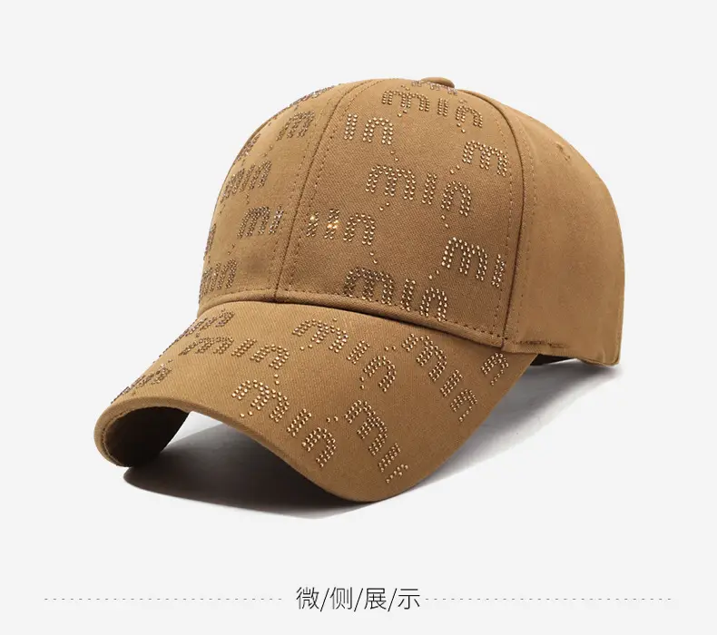 Women New Letter Rhinestone Baseball Cap Tan — feature 9