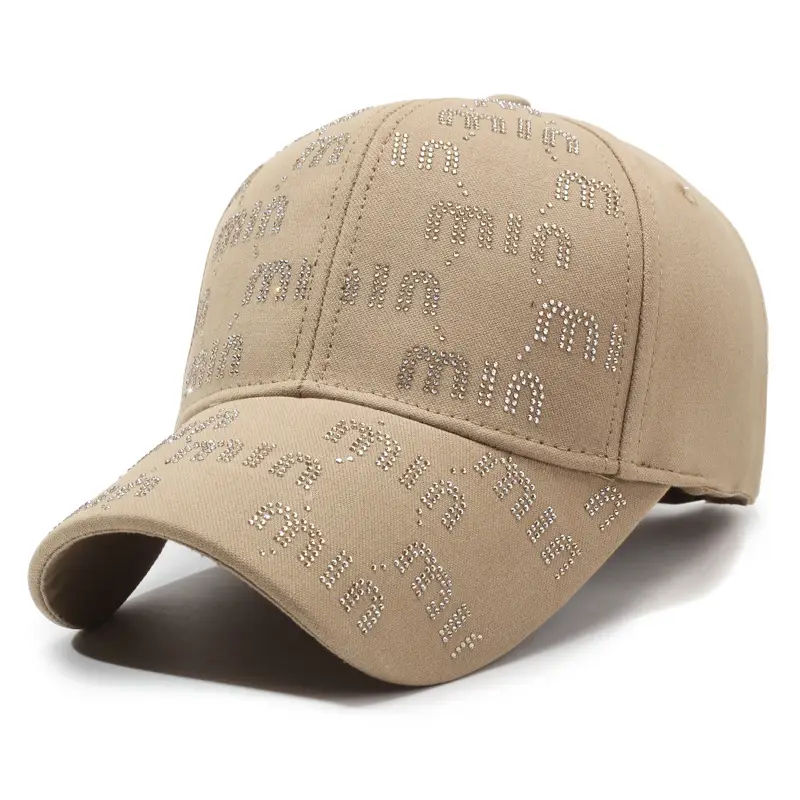 Women New Letter Rhinestone Baseball Cap Tan