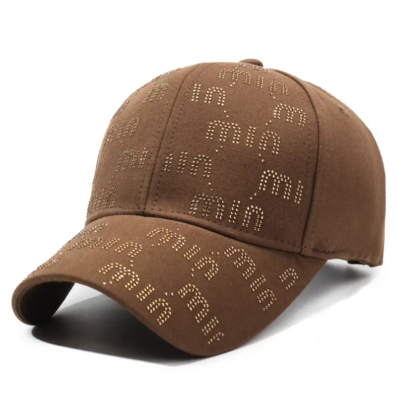 Women New Letter Rhinestone Baseball Cap Tan