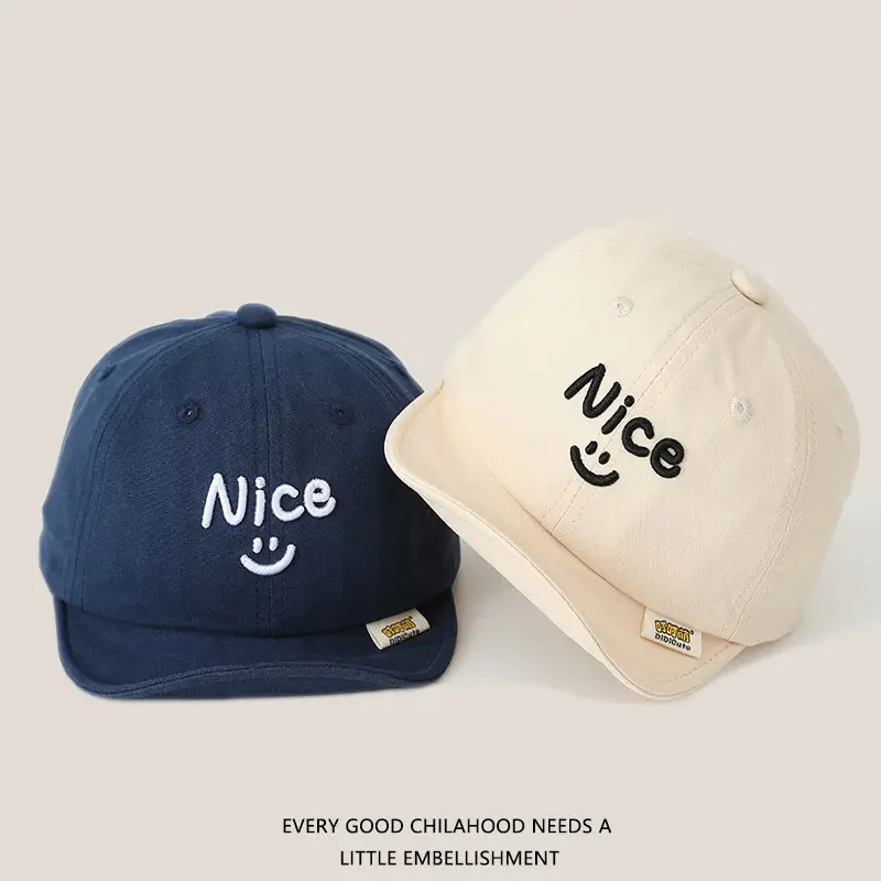 Brown Embroidered Baby Cap with Smile Design