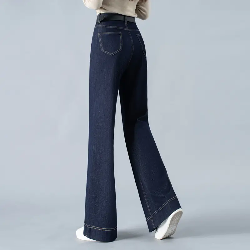 Dark Blue Wide Leg Jeans Women Spring Autumn 2026