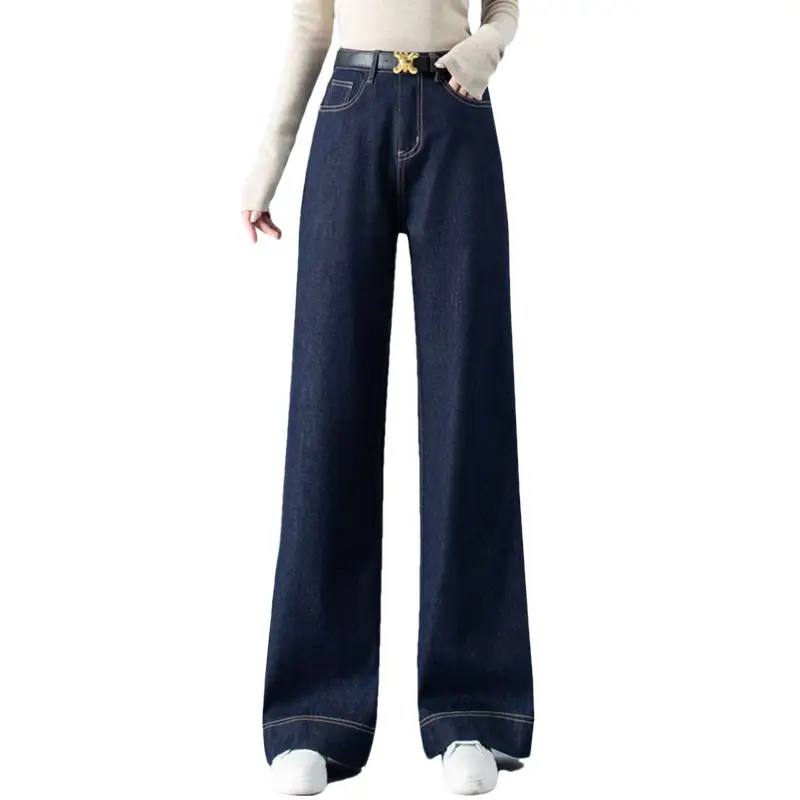 Dark Blue Wide Leg Jeans Women Spring Autumn 2026