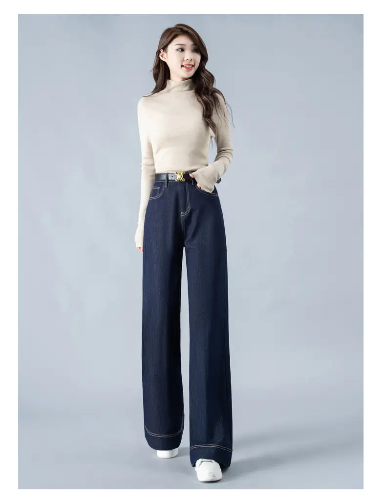 Dark Blue Wide Leg Jeans Women Spring Autumn 2026 — feature 14