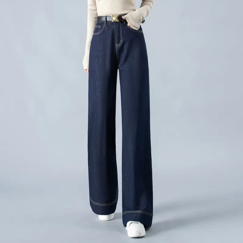 Dark Blue Wide Leg Jeans Women Spring Autumn 2026